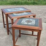 Set 3 vintage Danish nesting tables - teak tiles