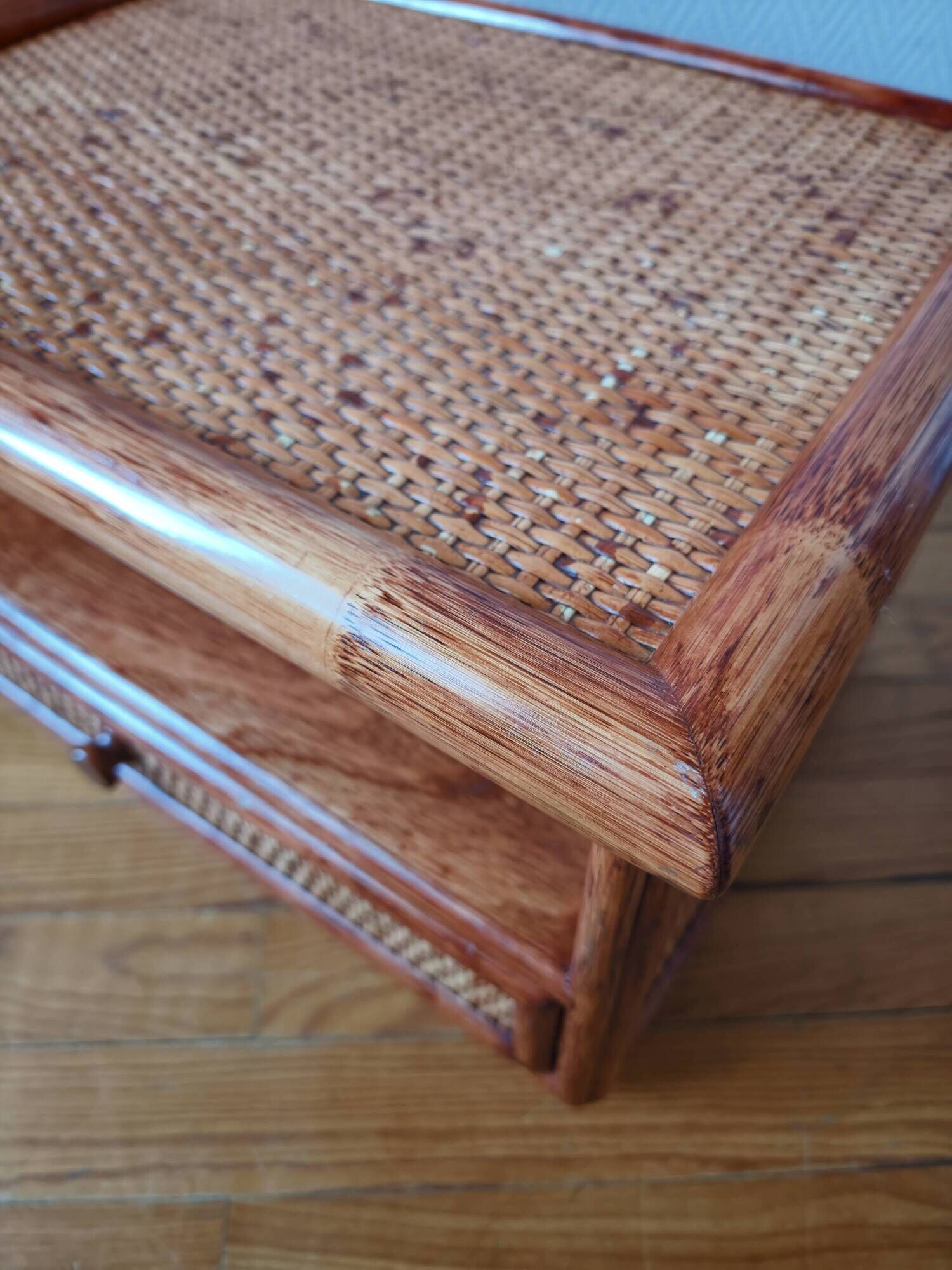 Rattan bedside table from the 1970s-80s.