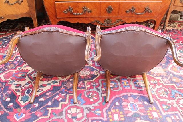 Pair of Louis 15 velvet-style convertible armchairs