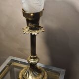 Lamp gilded bronze art nouveau, tulip blown glass with pattern
