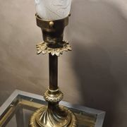 Lamp gilded bronze art nouveau, tulip blown glass with pattern
