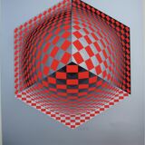 Sérigraphie signée numérotée op art cinétique argenté Victor Vasarely