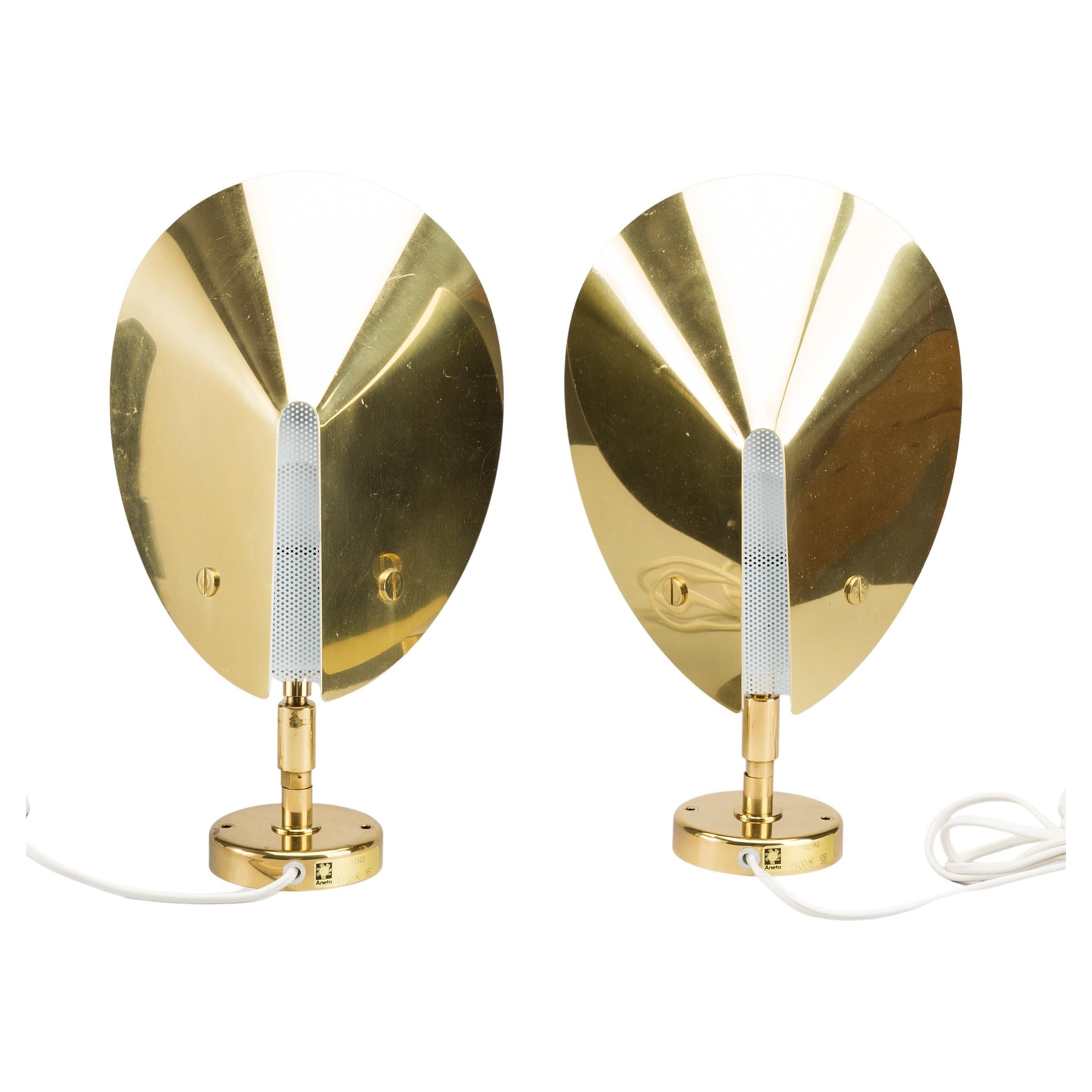 Aneta brass wall lights Sweden 1970
