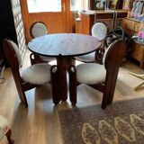 Vintage 5-piece Szedleczky set in wood with white covers, round table Ø112 cm.