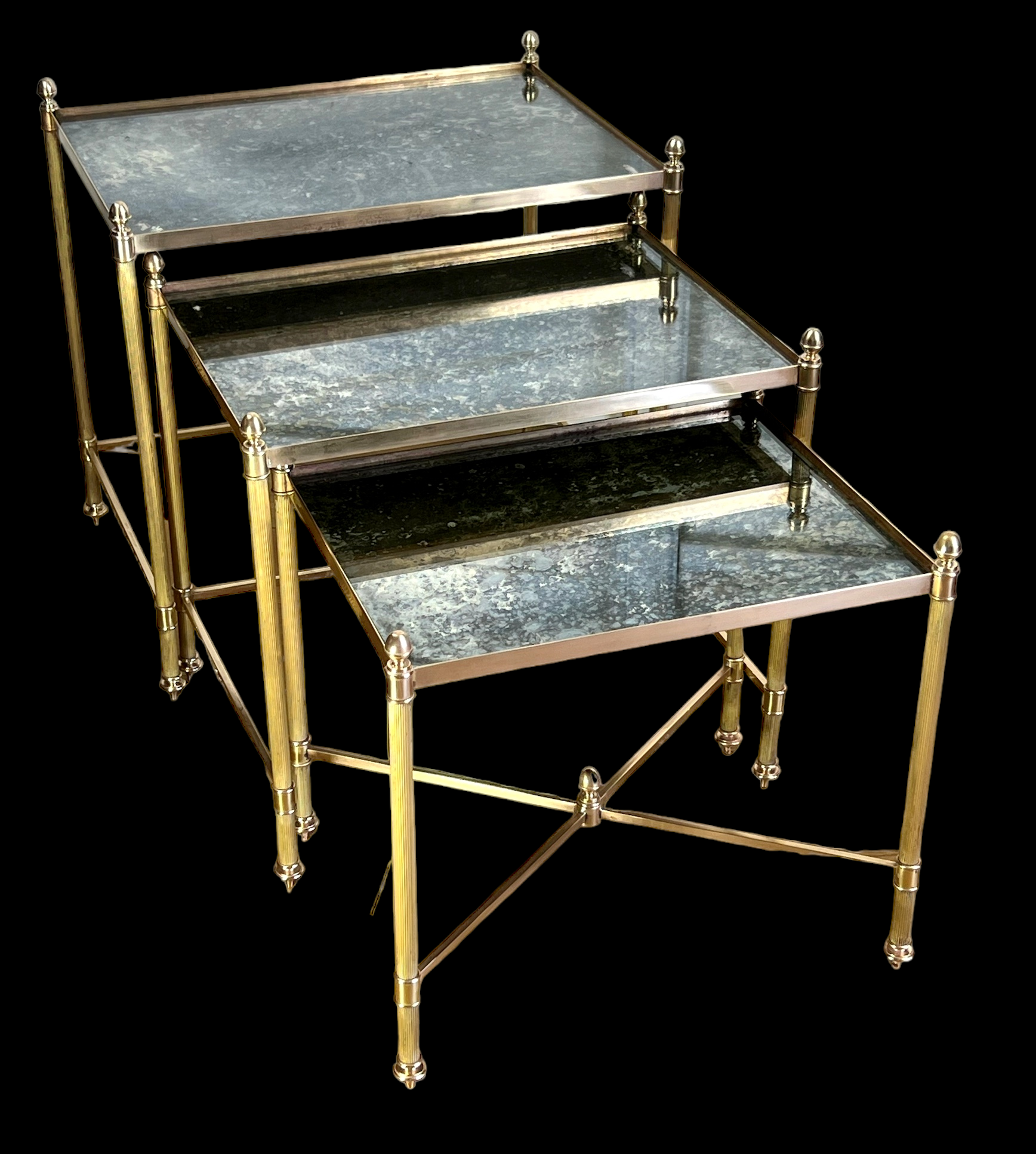 Nest of table from “maison bagués 1970” in gilt bronze and glass tops