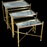Nest of table from “maison bagués 1970” in gilt bronze and glass tops