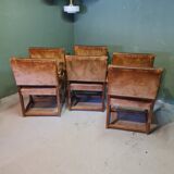 6 Oak Armchairs With Leather, Mid 20th Century