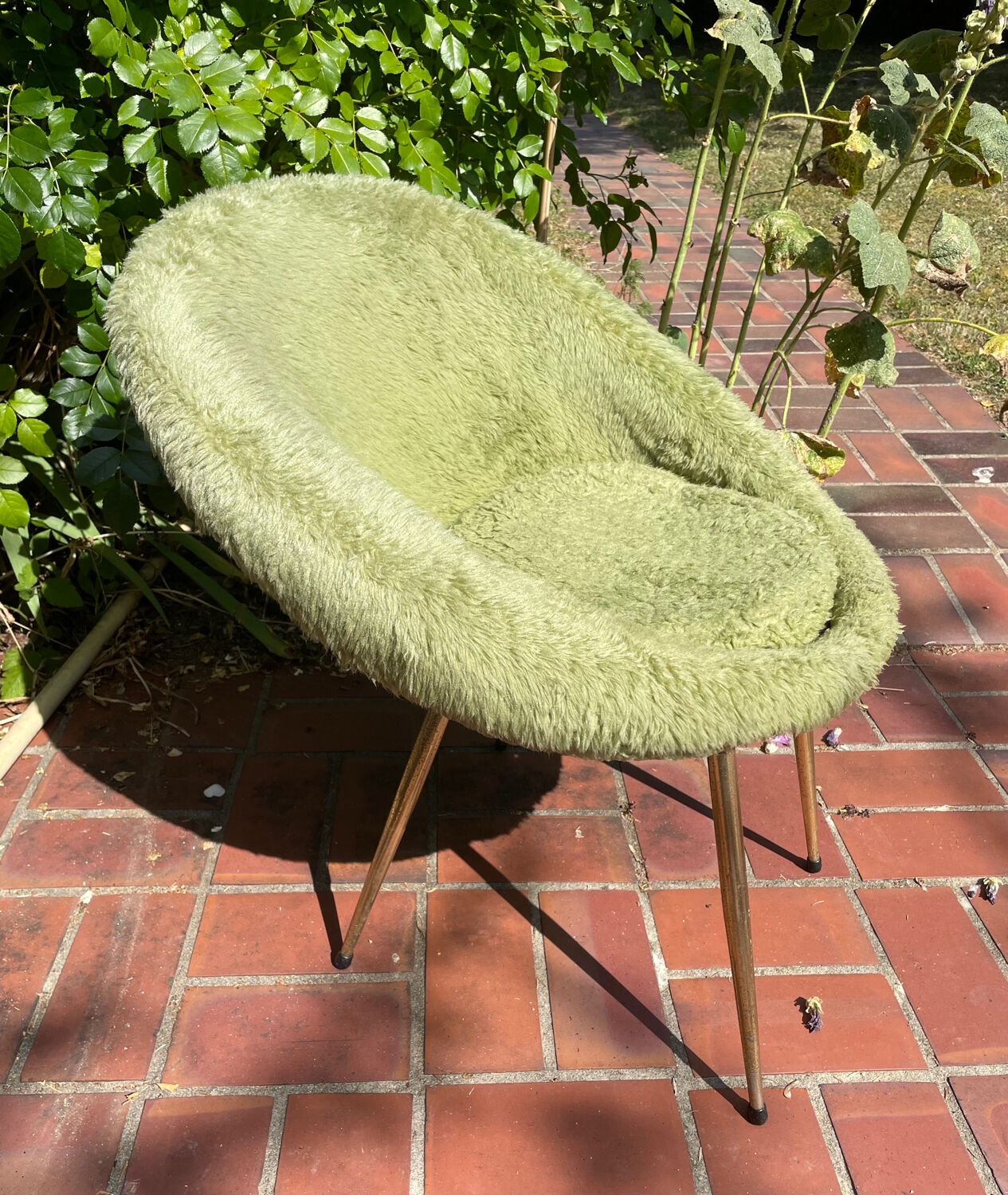 Pale green vintage moumoute armchair