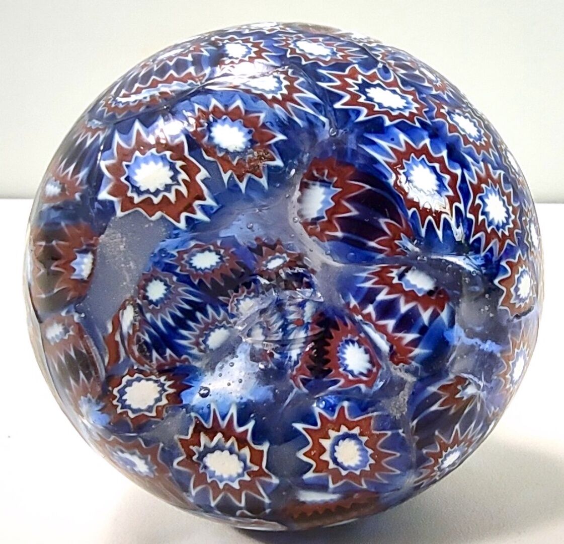 Blue murano glass vase ascribable to fratelli toso with murrines, italy