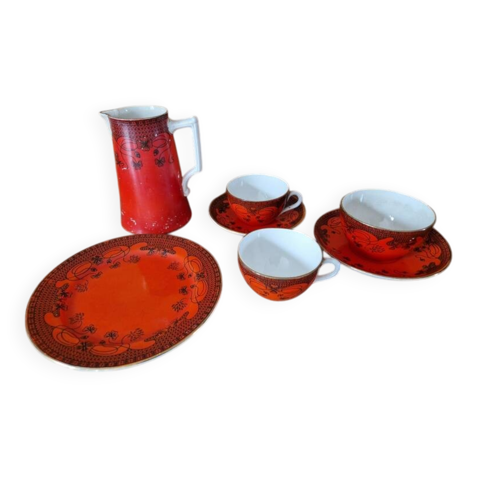 Digoin and Sarreguemines - Faience cup service in Art Nouveau style