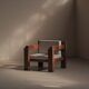 Handcrafted armchair in solid wood and fabric, 1980s-90s.