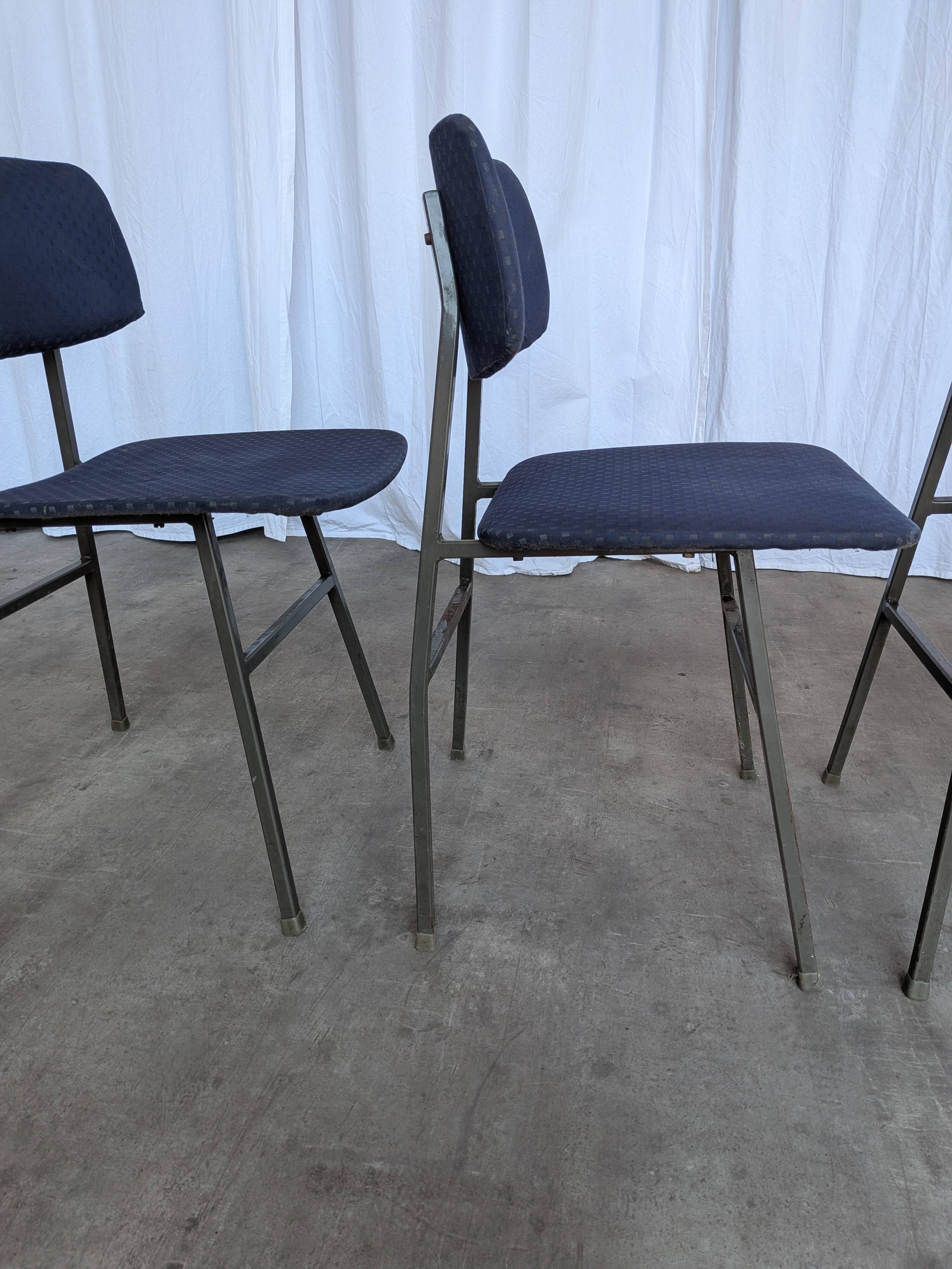 Set of 4 Vintage Stol Kamnik School Chairs Blue Upholstered Retro Dining Ch