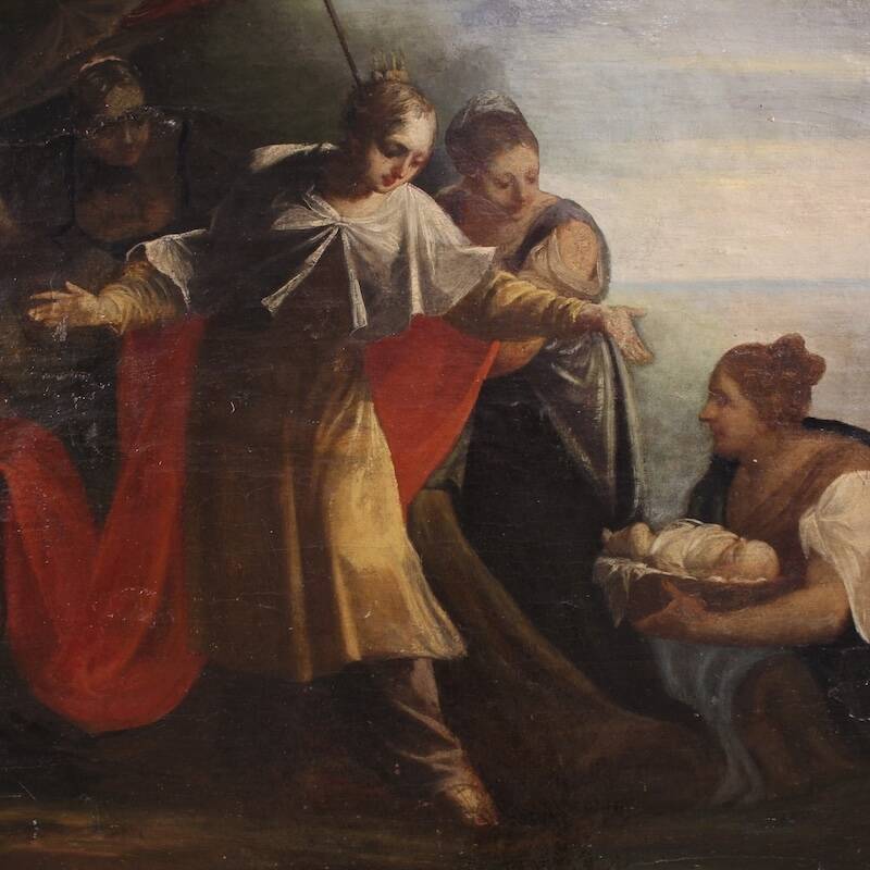 Antique Italian painting Moses saved from the waters from the 18th century
