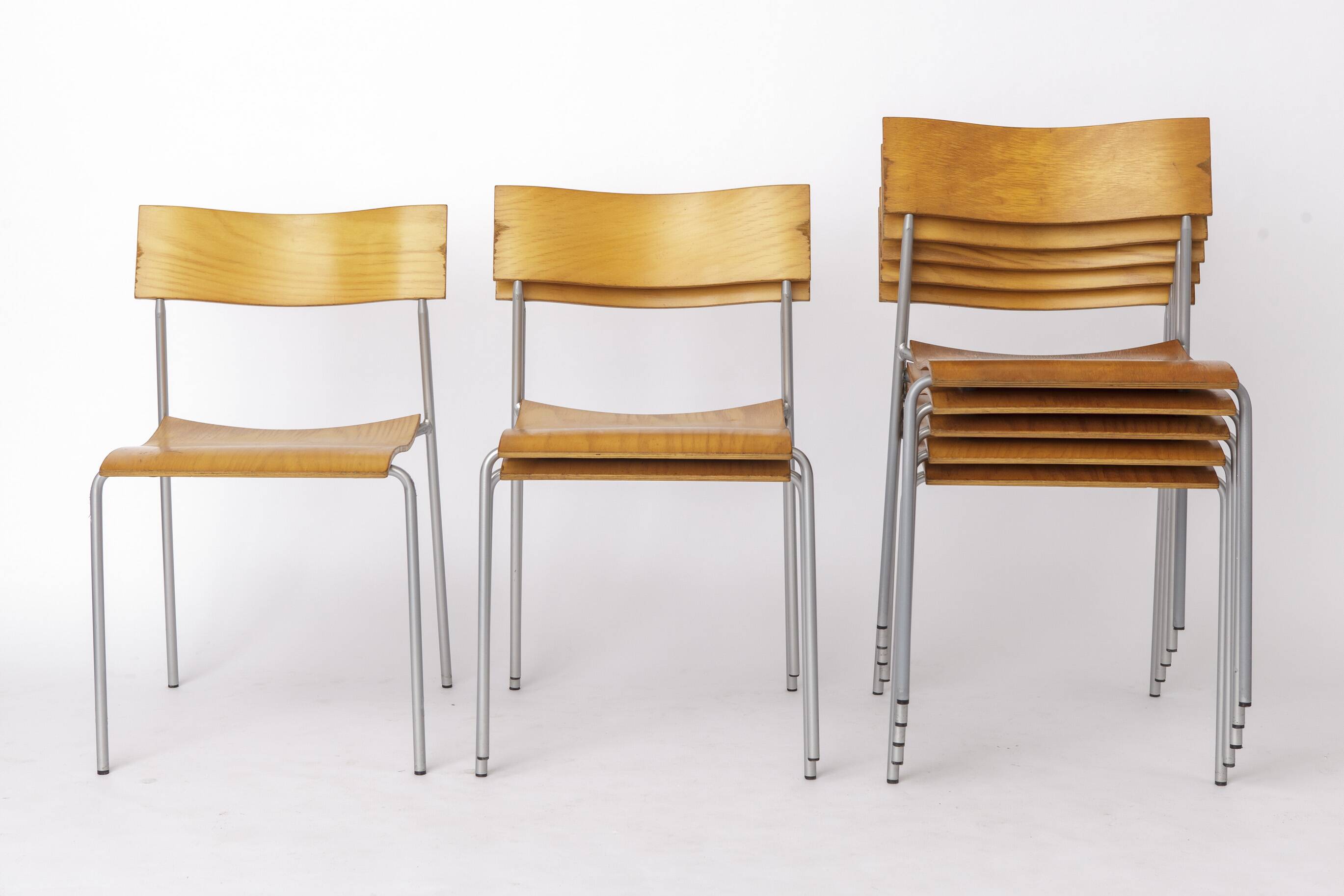 Set of 6 Lammhults Campus Stacking Chairs, Swedish Mid Century Chairs 1970s