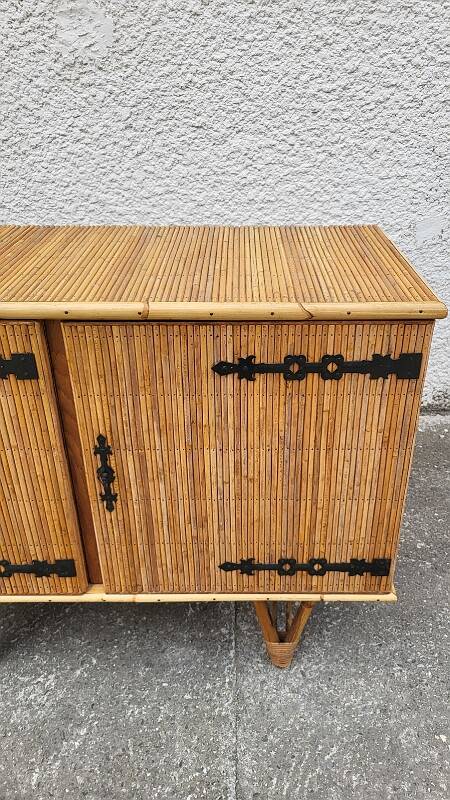 ENFILADE 3 DOORS VINTAGE 1960 IN RATTAN AND WROUGHT IRON