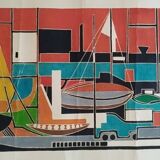 Gouache on paper signed mid-20th century boats port 1959