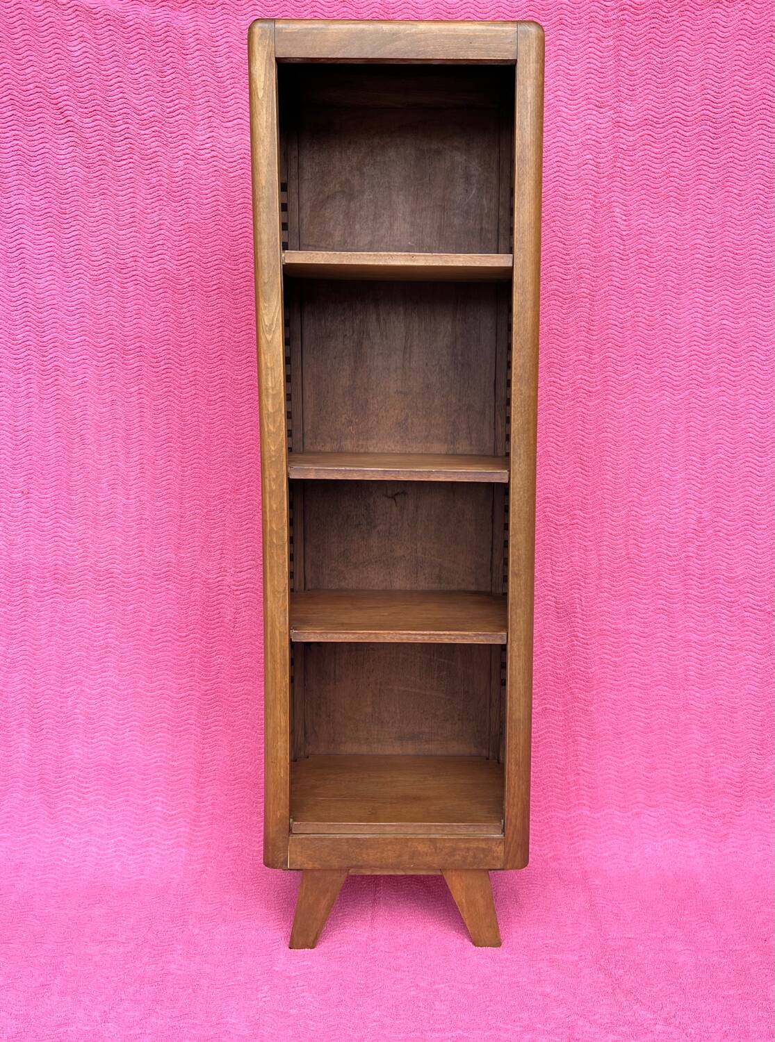 High wooden shelf with compass base vintage 1950