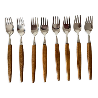 Scandinavian forks ses helle norway in rosewood teak wood and stainless steel 1960