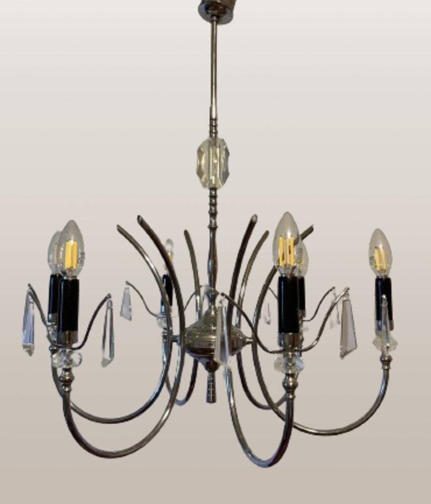 Mid-Century modernist chandelier in chrome and crystal by Gaetano Sciolari, 1970s