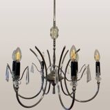 Mid-Century modernist chandelier in chrome and crystal by Gaetano Sciolari, 1970s