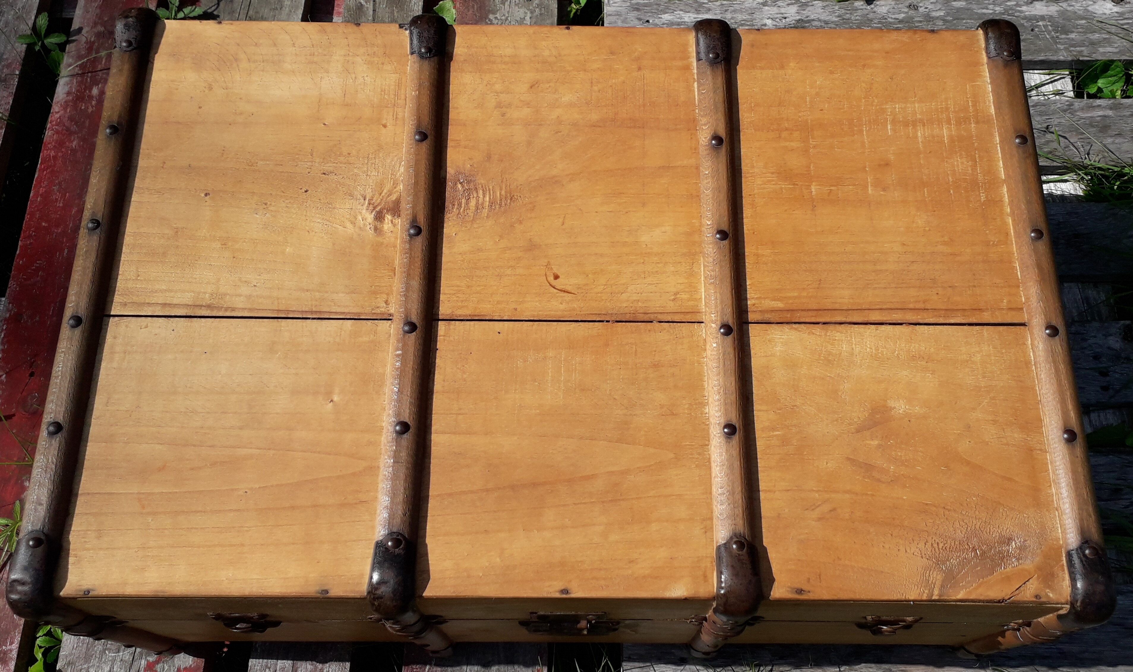 Old wooden travel trunk