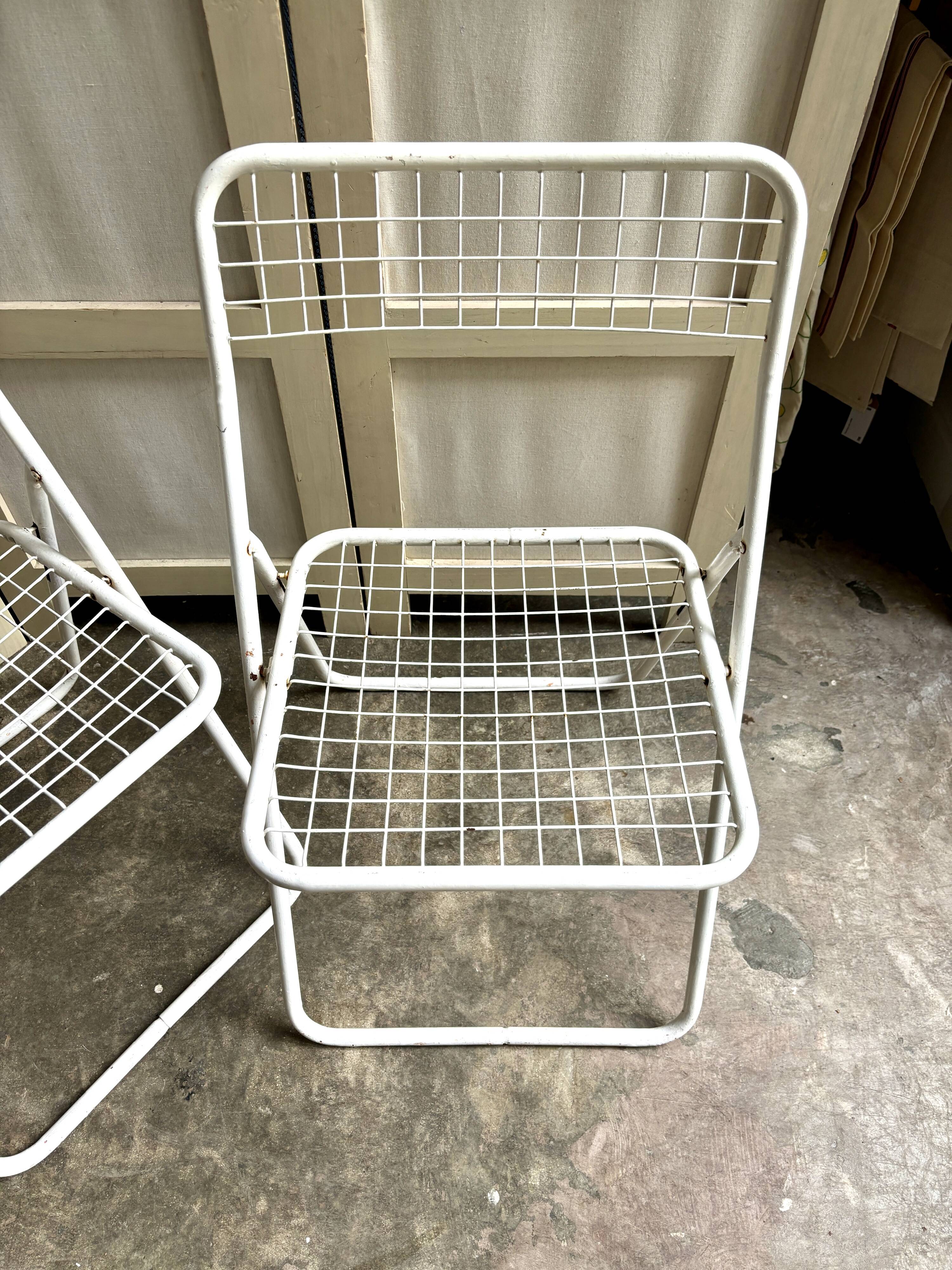 2 white metal "Ted Ned" folding chairs by Niels Gammelgaard for IKEA, 1980s