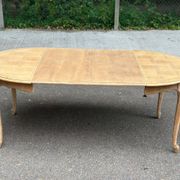 Table de repas ronde, ovale extensible en chêne poncé