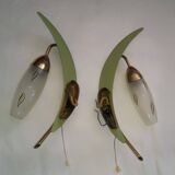 Paire d'appliques à tirette 1950 feuille fleur