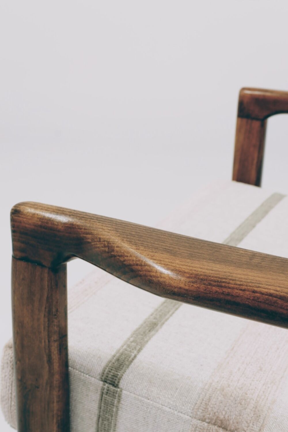 Scandinavian armchair natural linen beige striped fabric 1965