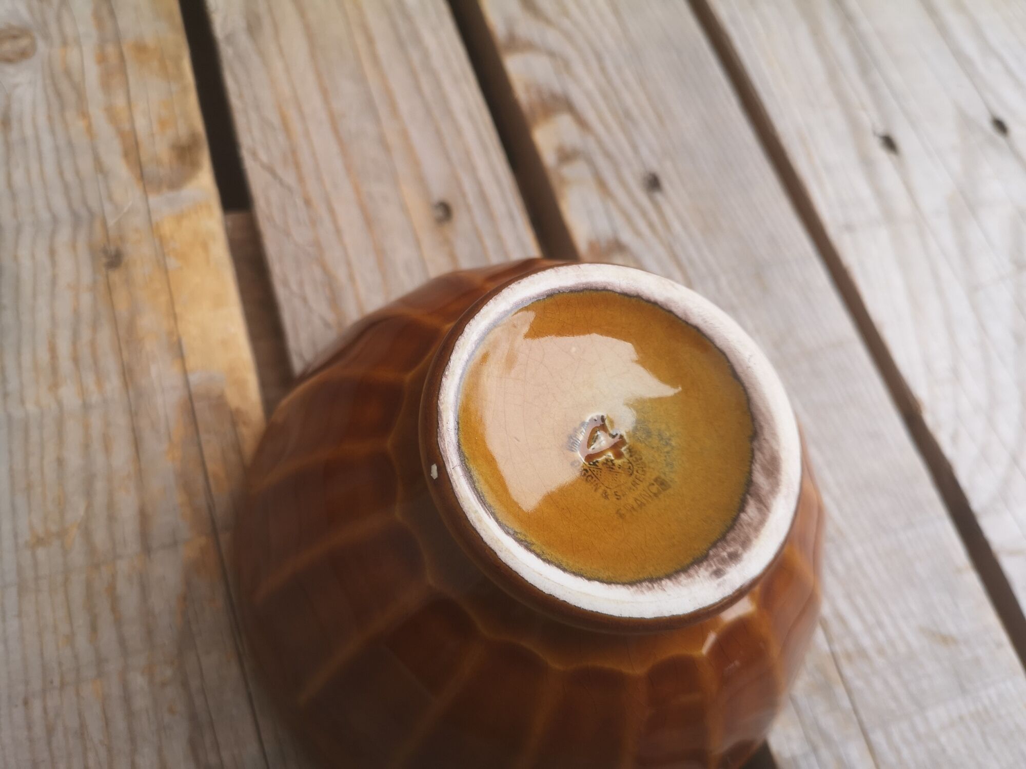 Brown and yellow ceramic bowl Digoin Sarreguemines