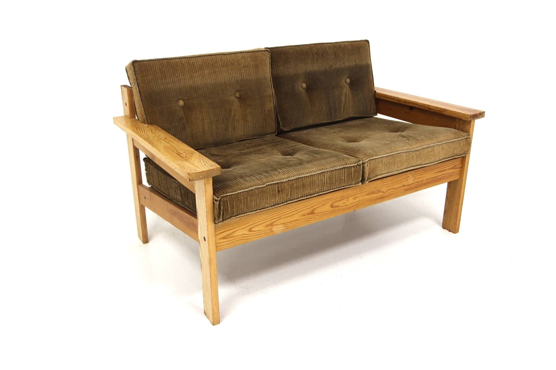 Scandinavian two-seater sofa in pine and velvet, Sweden, 1970.