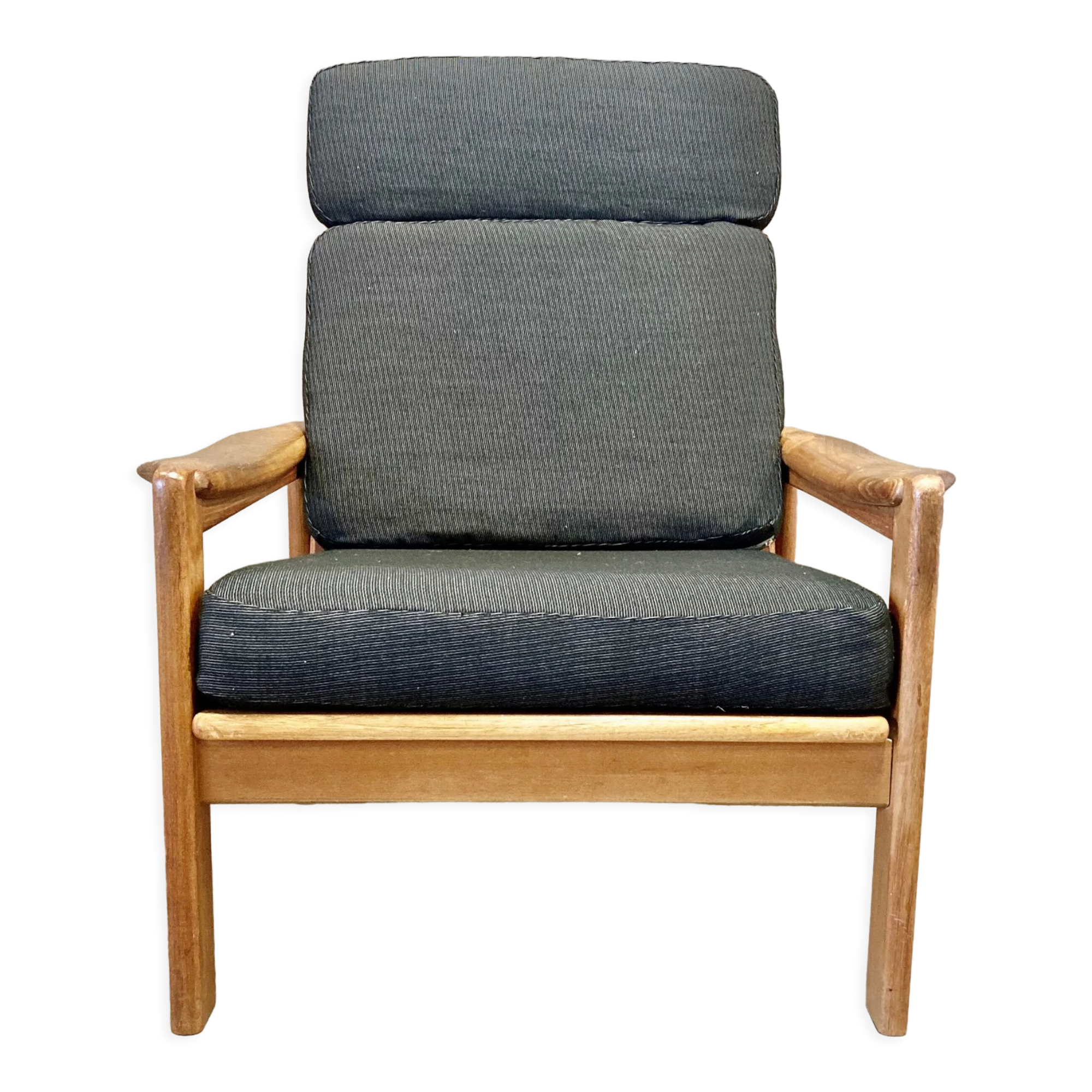 Teak and linen armchair Scandinavian design 1950.