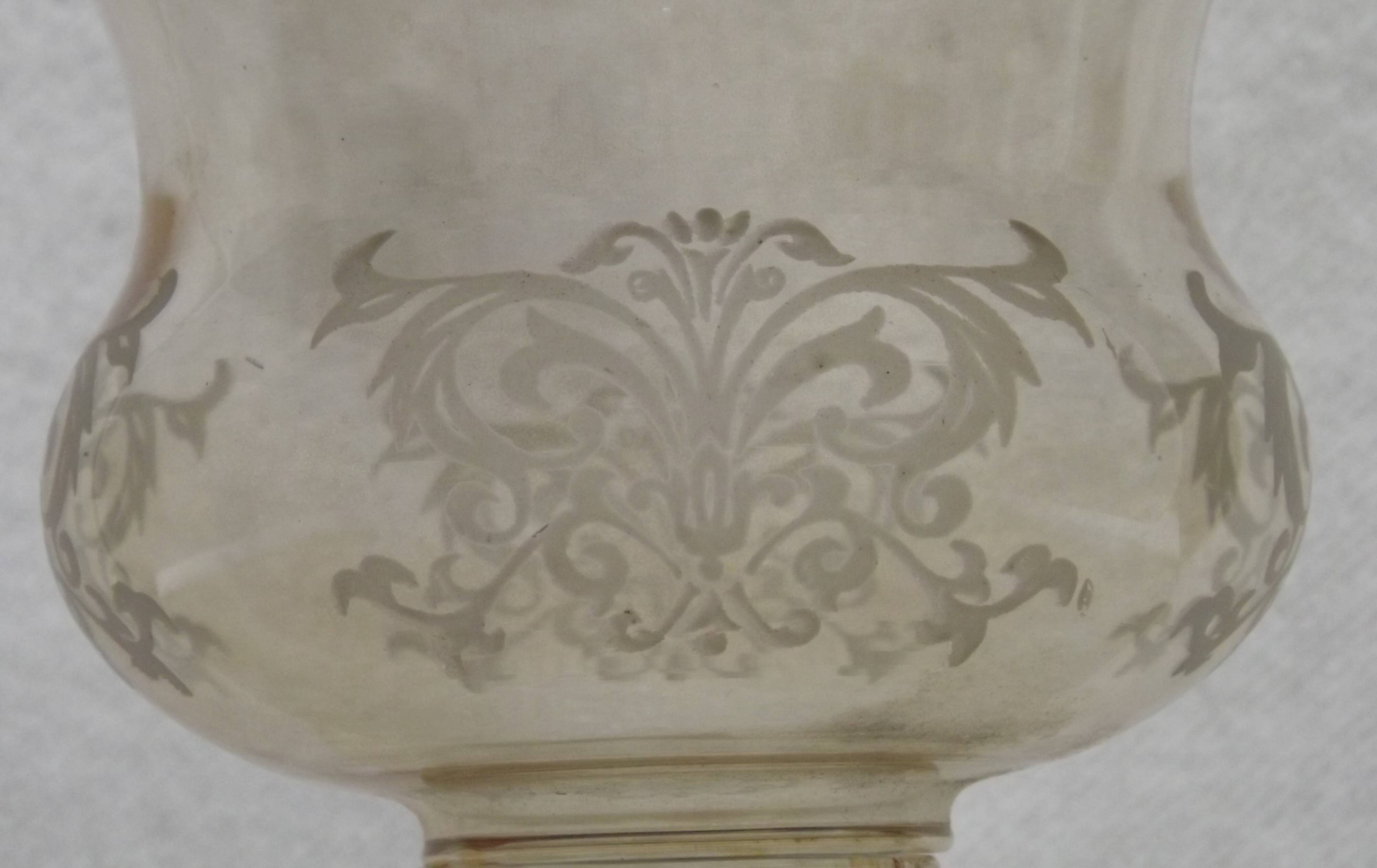 Set of 3 Vintage Glass Bell Shades In Smoked Amber Glass Scroll Motif  5596