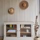 Beige glass and wood sideboard