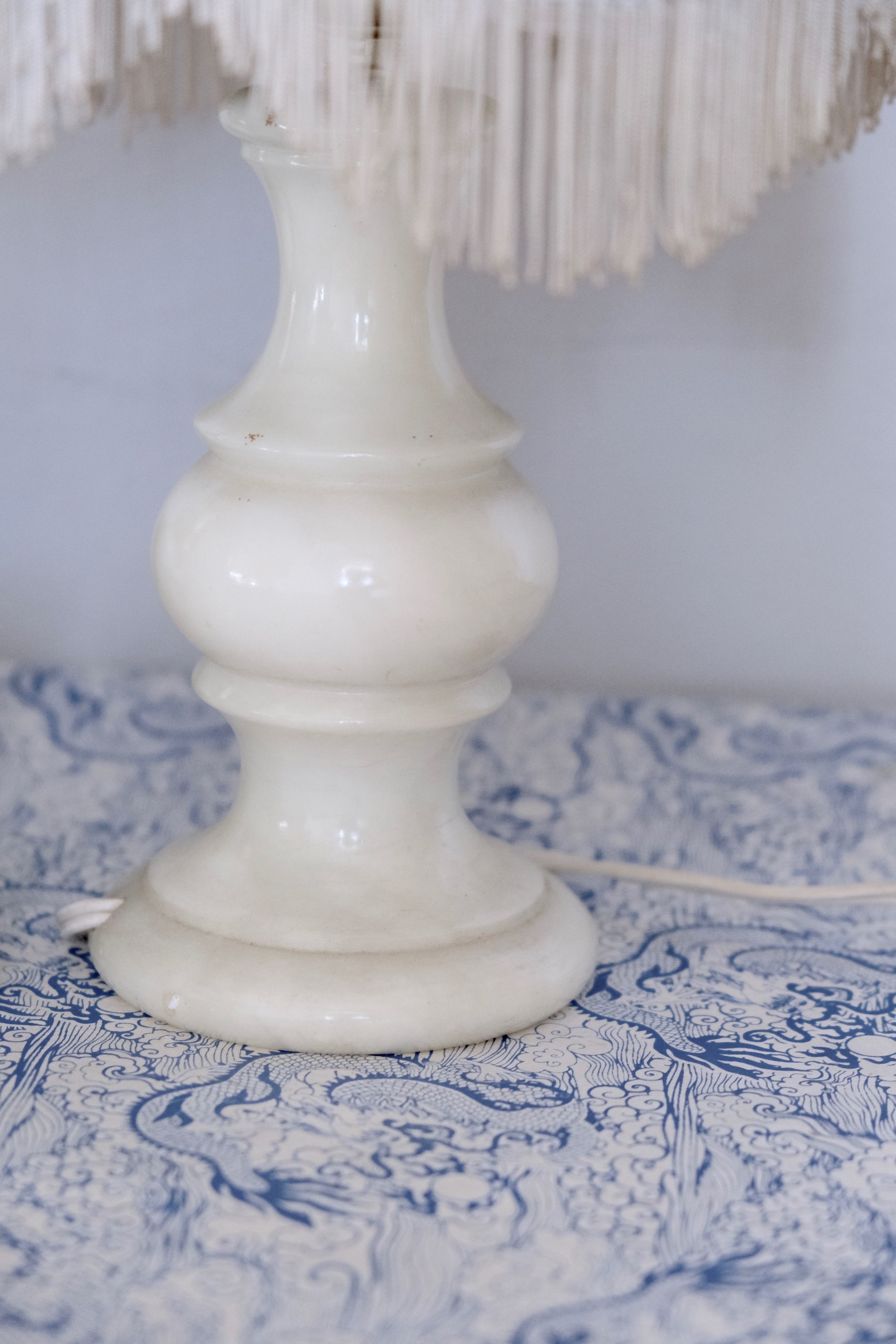 Victorian silk and alabaster table lamp