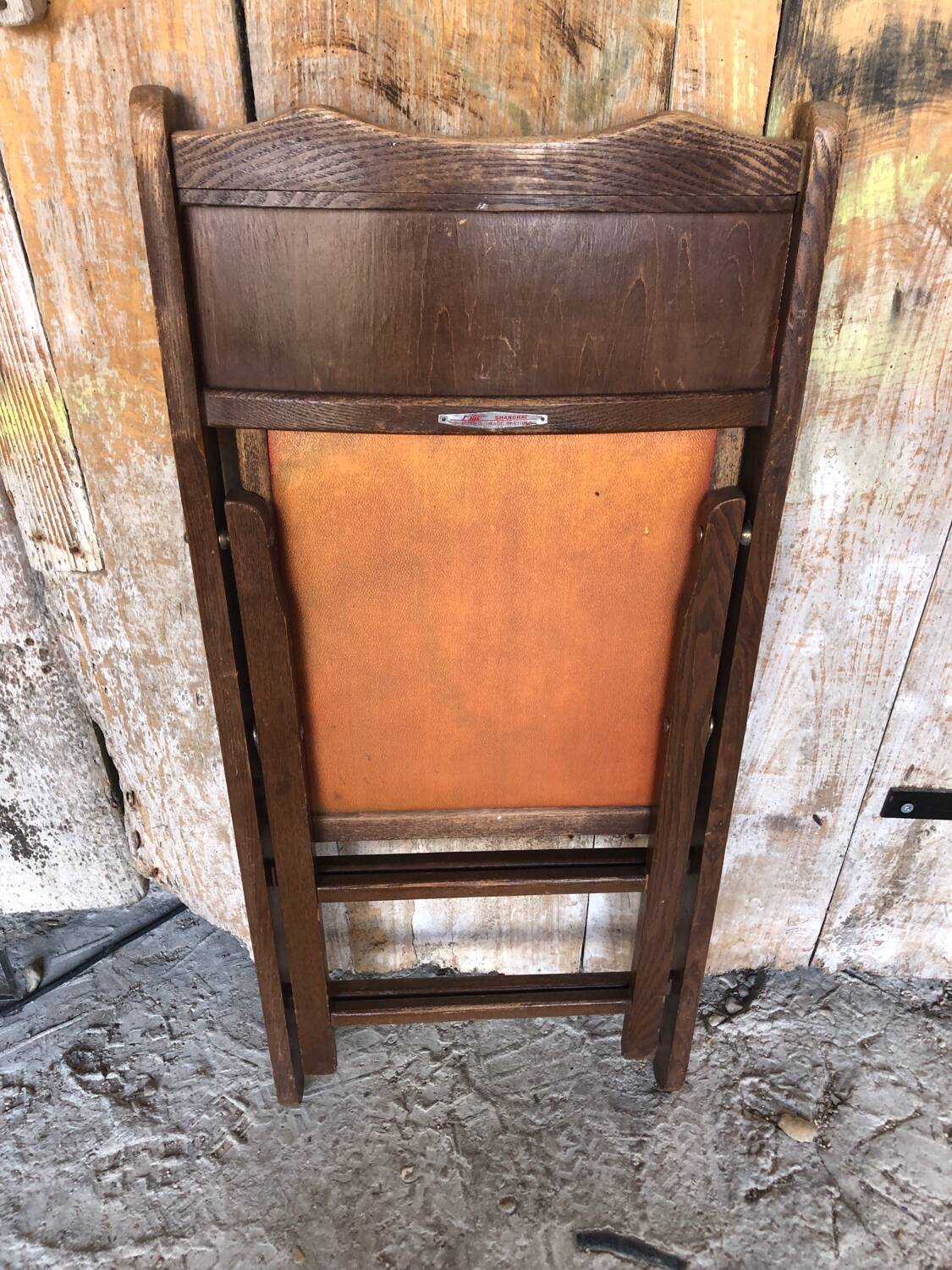 Vintage Wooden Folding Chair + Seat & Back Skai Orange