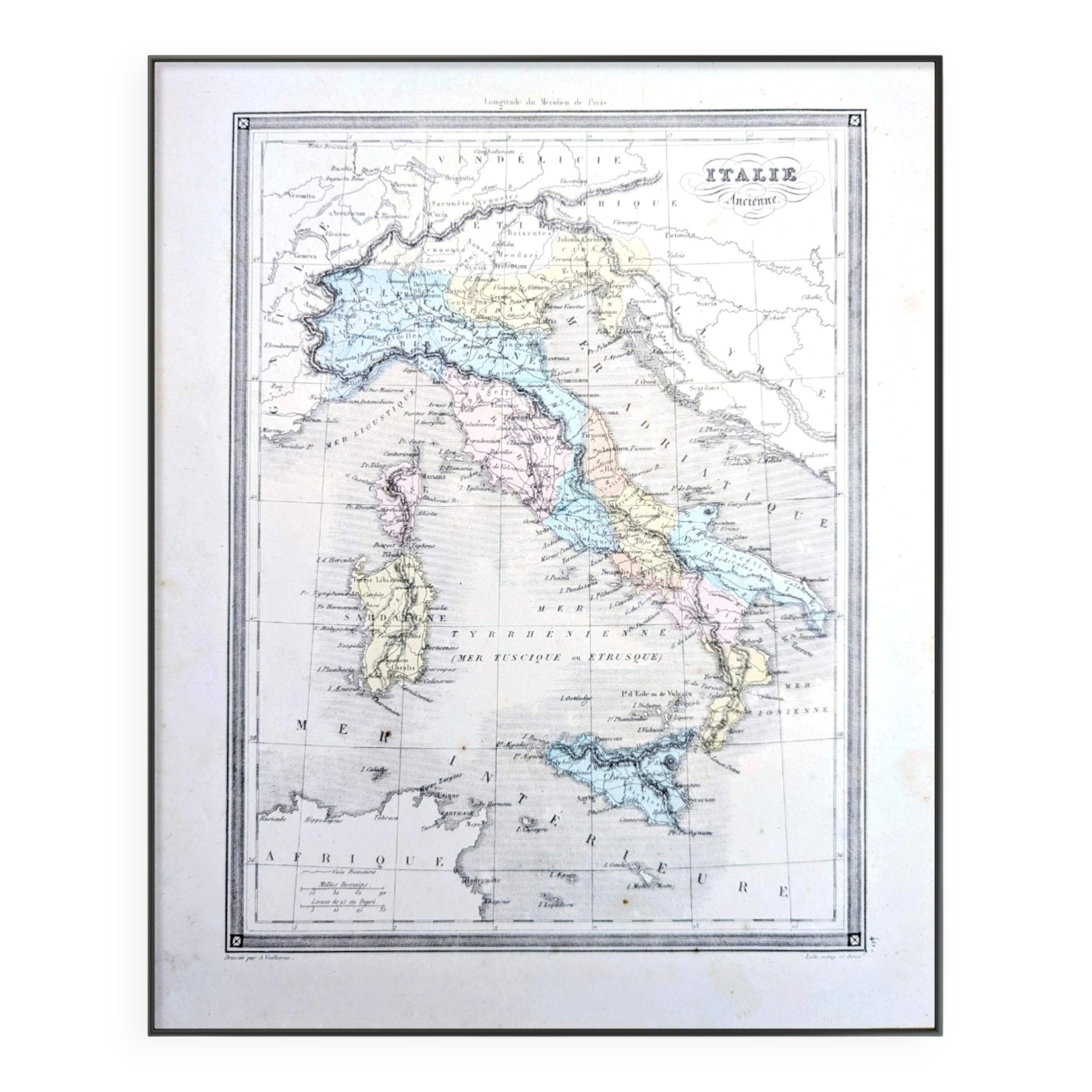 L'Italie ancienne, carte ancienne, imprimée en 1852.