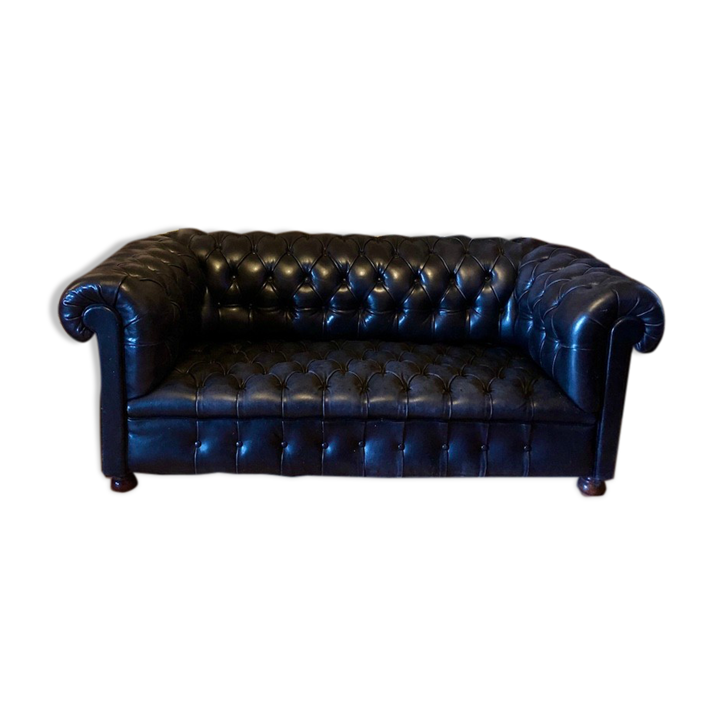 Chesterfield sofa in genuine black leather 3 seats