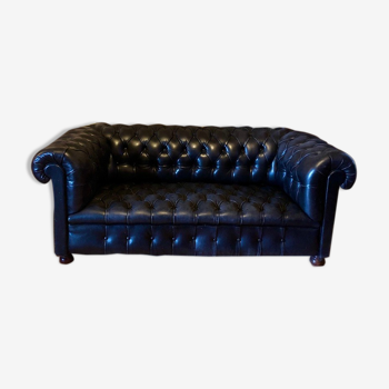 Chesterfield sofa in genuine black leather 3 seats