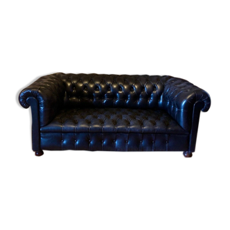 Chesterfield sofa in genuine black leather 3 seats