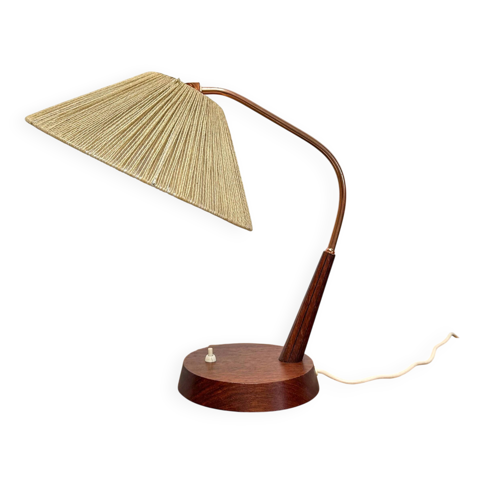 1960s Vintage Teak & Sisal Table Lamp by Temde Leuchten, Switzerland