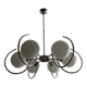 Art Deco chandelier with 6 lights in opaline glass and chrome metal.