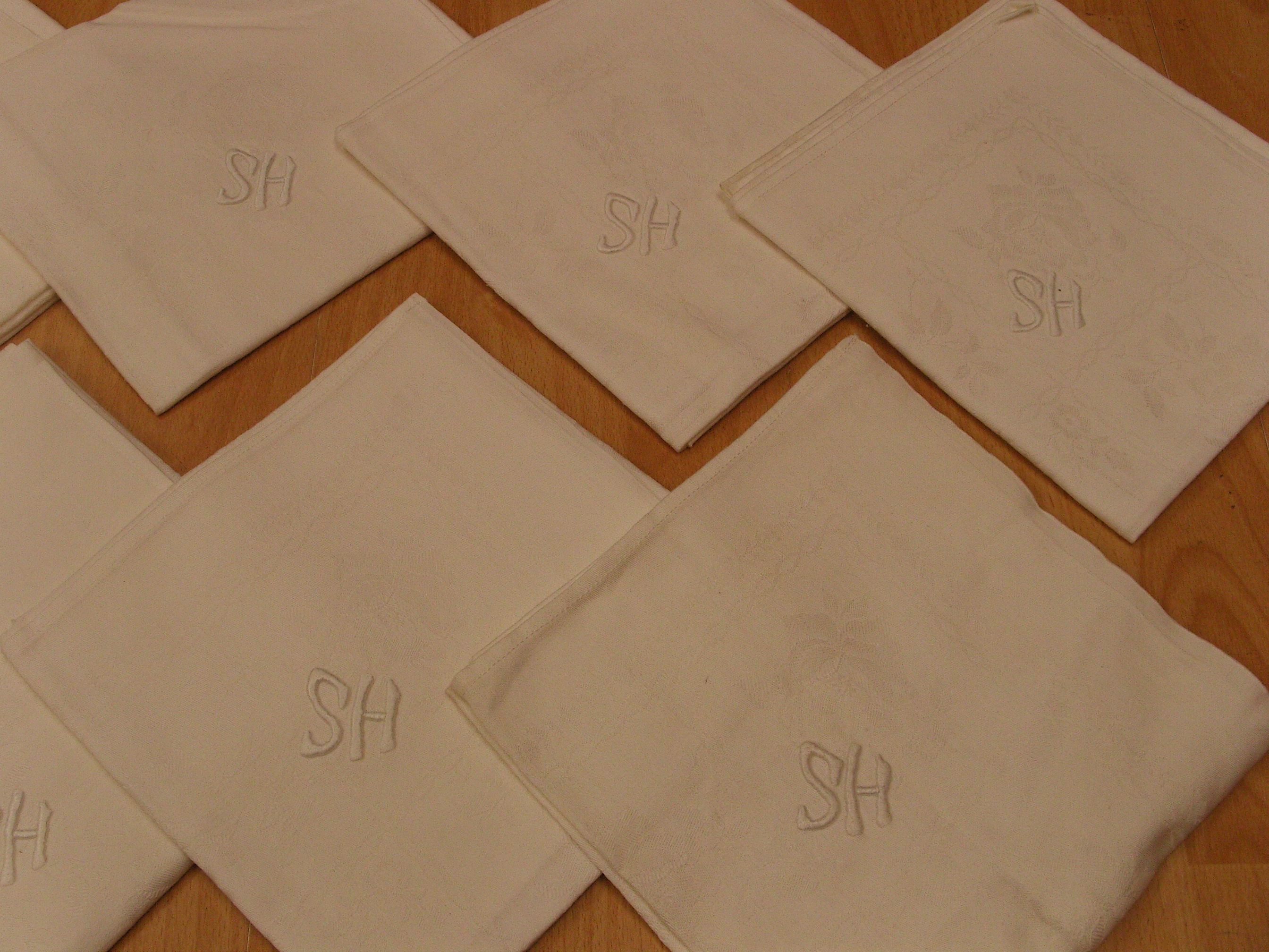 8 damasal table towels monogrammed flower sh