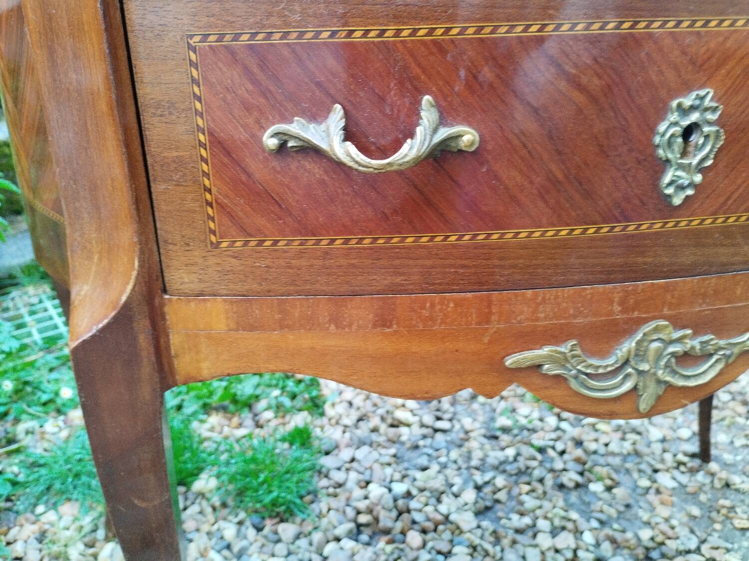 Commode ancienne marqueterie style louis xvi plateau marbre