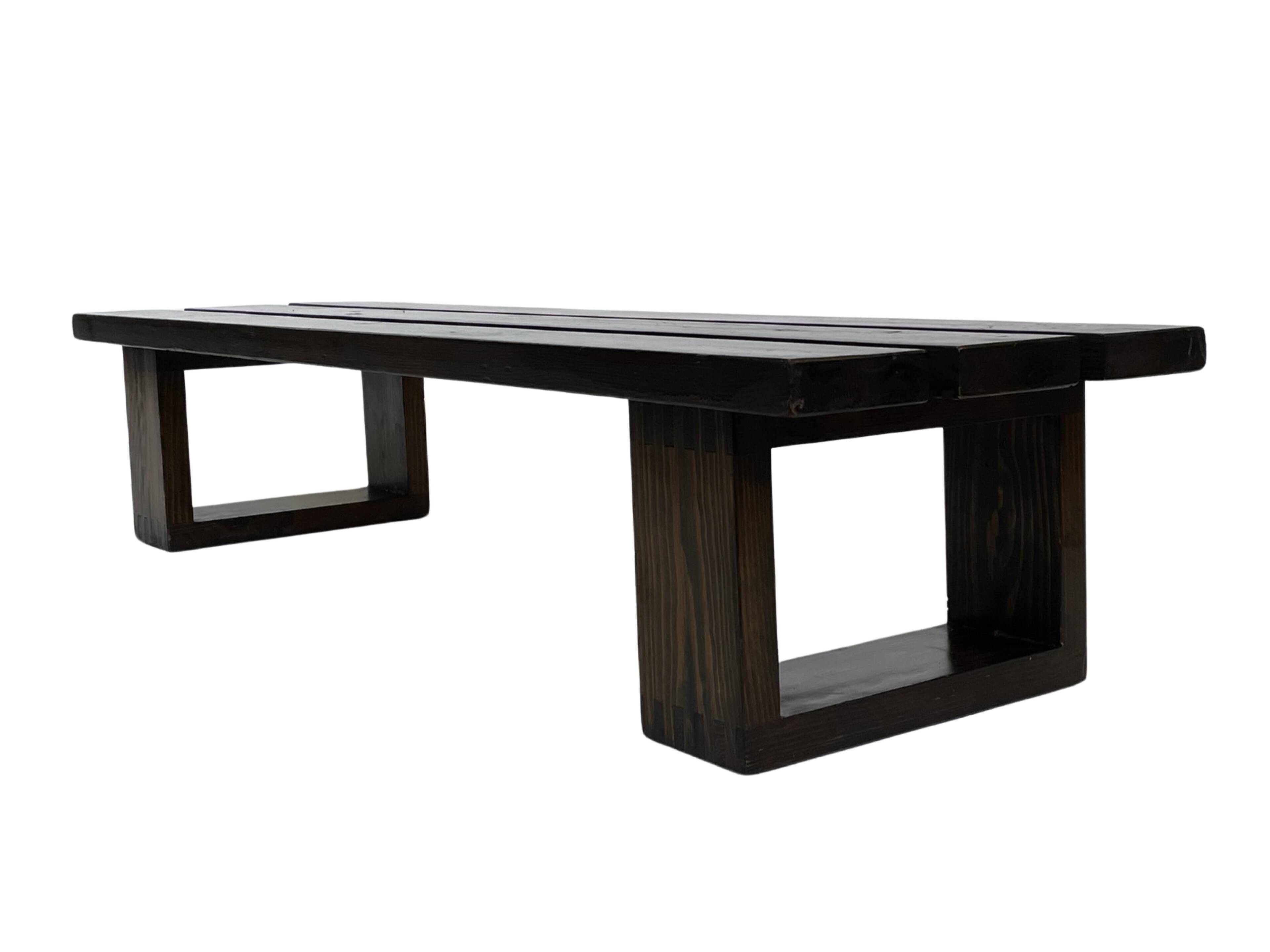 Minimalist vintage sofa design in wengé wood solid slatted bench