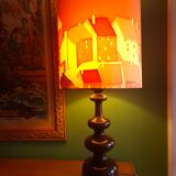Vintage 70s lamp with a silk shade.