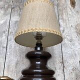 Old Brown Molded Glass Lamp + Beige Lampshade 70's Vintage #A832