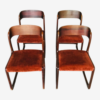 Série de 4 chaises Baumann modèle traineau - 1960
