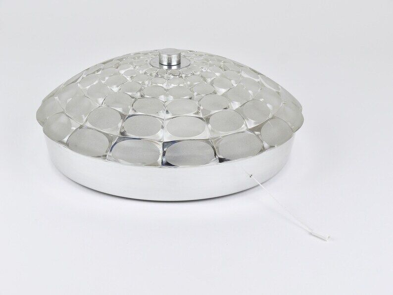 Peill & Putzer Large Round Op Art Glass Sconce, Wall Lamp, Flush Mount, Germany, 1970s