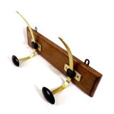 Vintage hook coat rack in gilded metal and vintage wood France